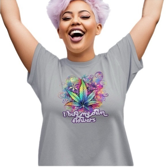 Hanes Tops - The Blind Medium | Gray Colorful ‘I buy my own flowers’ 420 graphic print T